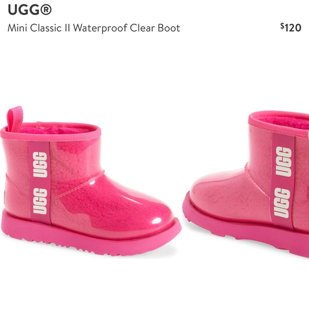 Ugg Mini Classic Waterproof Clear Boots Rock Rose Pink Girls 13